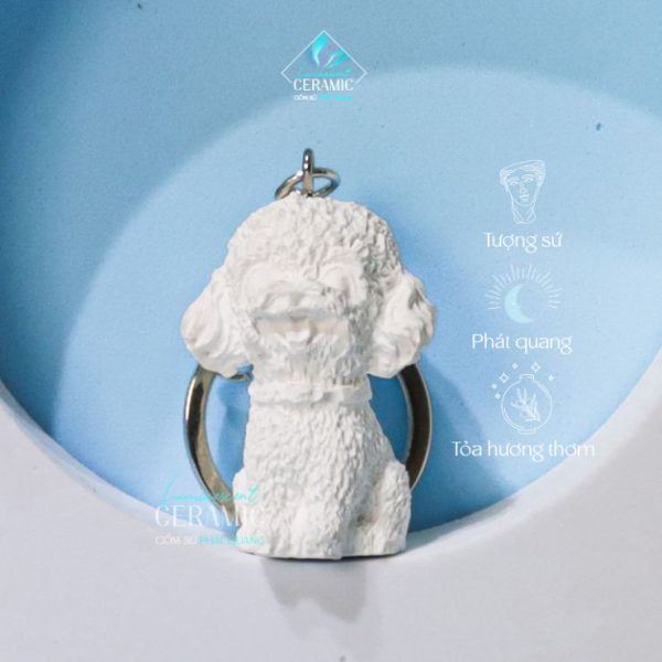 Móc chìa khóa chó Poodle bằng sứ phát quang tỏa hương thơm