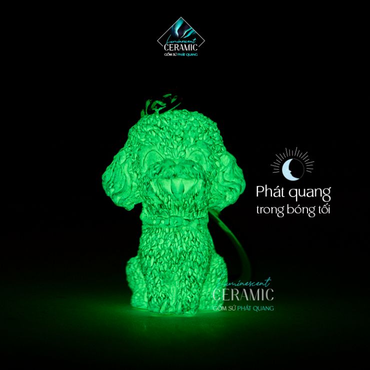 Móc chìa khóa chó Poodle bằng sứ phát quang trong bóng tối