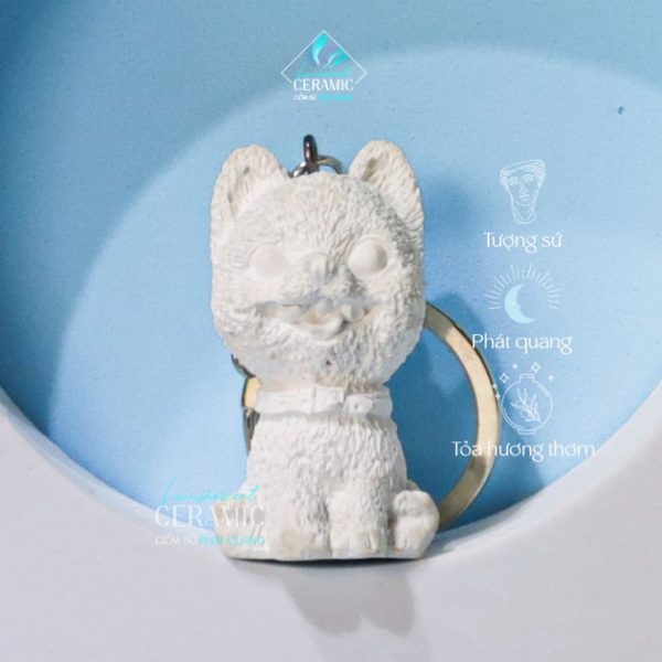 Móc chìa khóa con mèo bằng sứ phát quang tỏa hương thơm