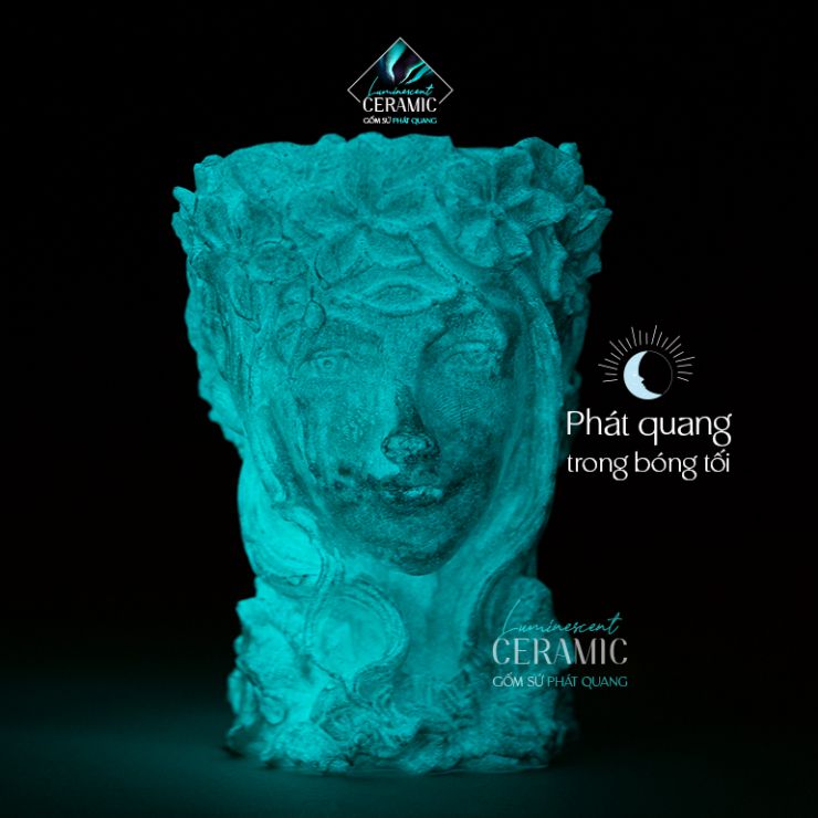 Chậu trồng cây đầu nữ thần Blesiya 3D bằng sứ phát quang trong bóng tối